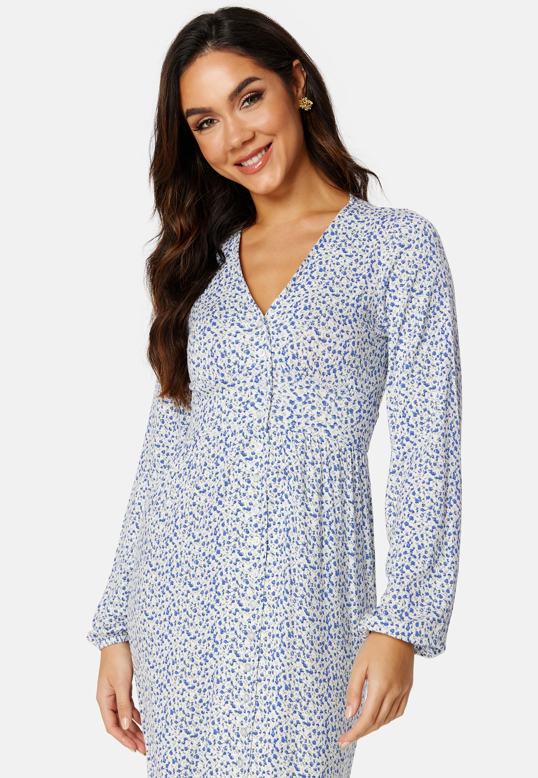 V-neck Midi Button Dress - Image 2