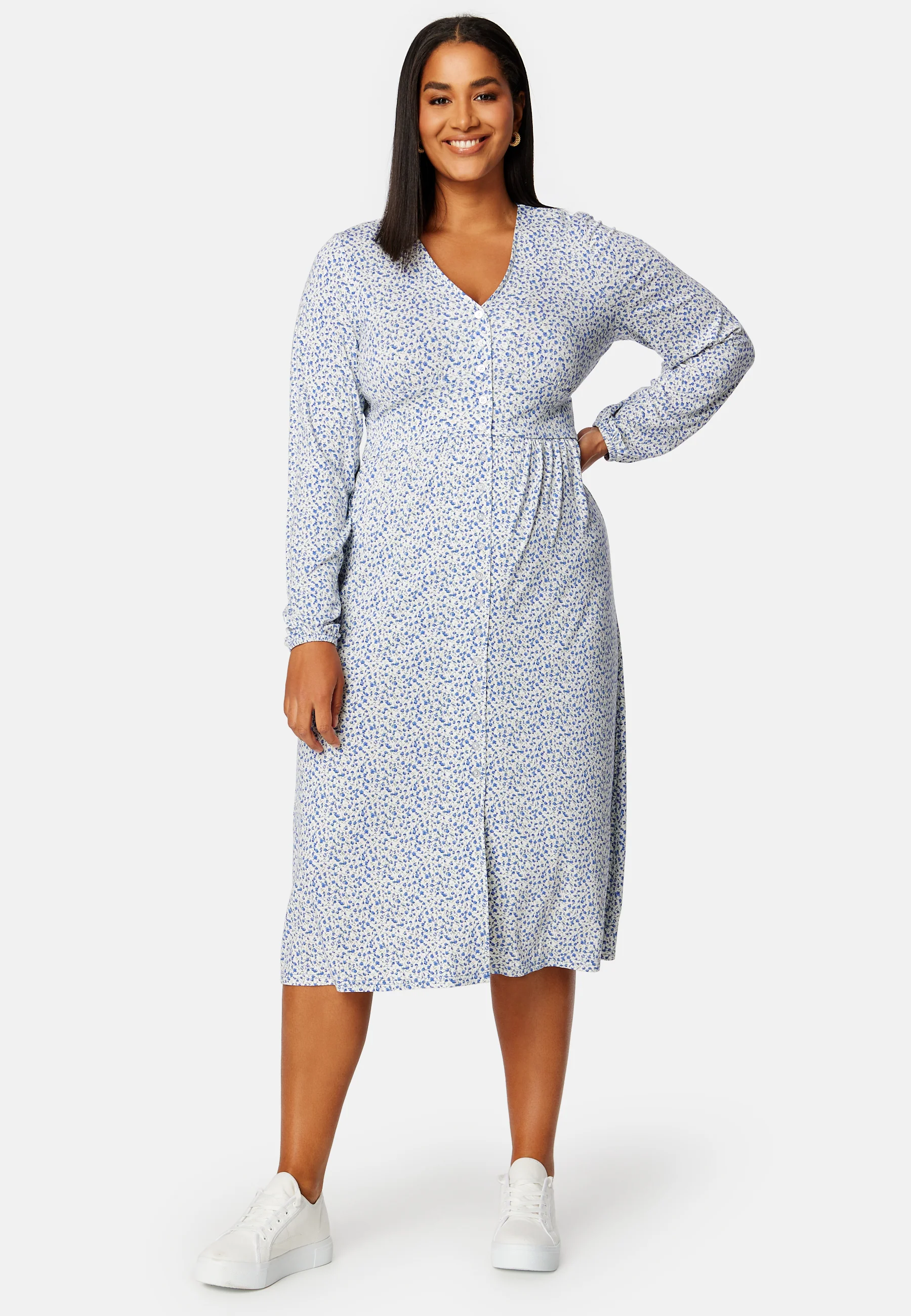 V-neck Midi Button Dress - Image 7