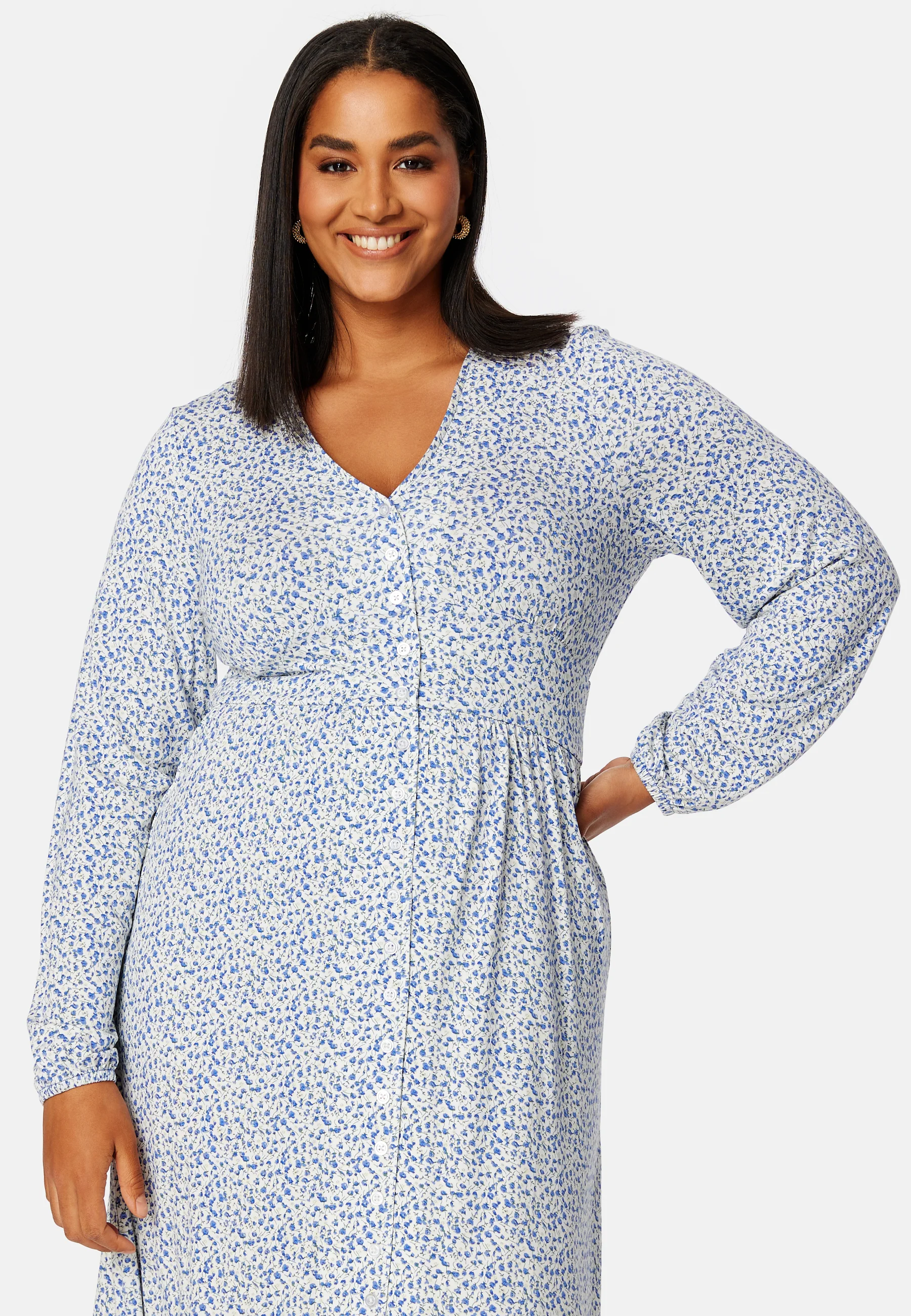 V-neck Midi Button Dress - Image 8