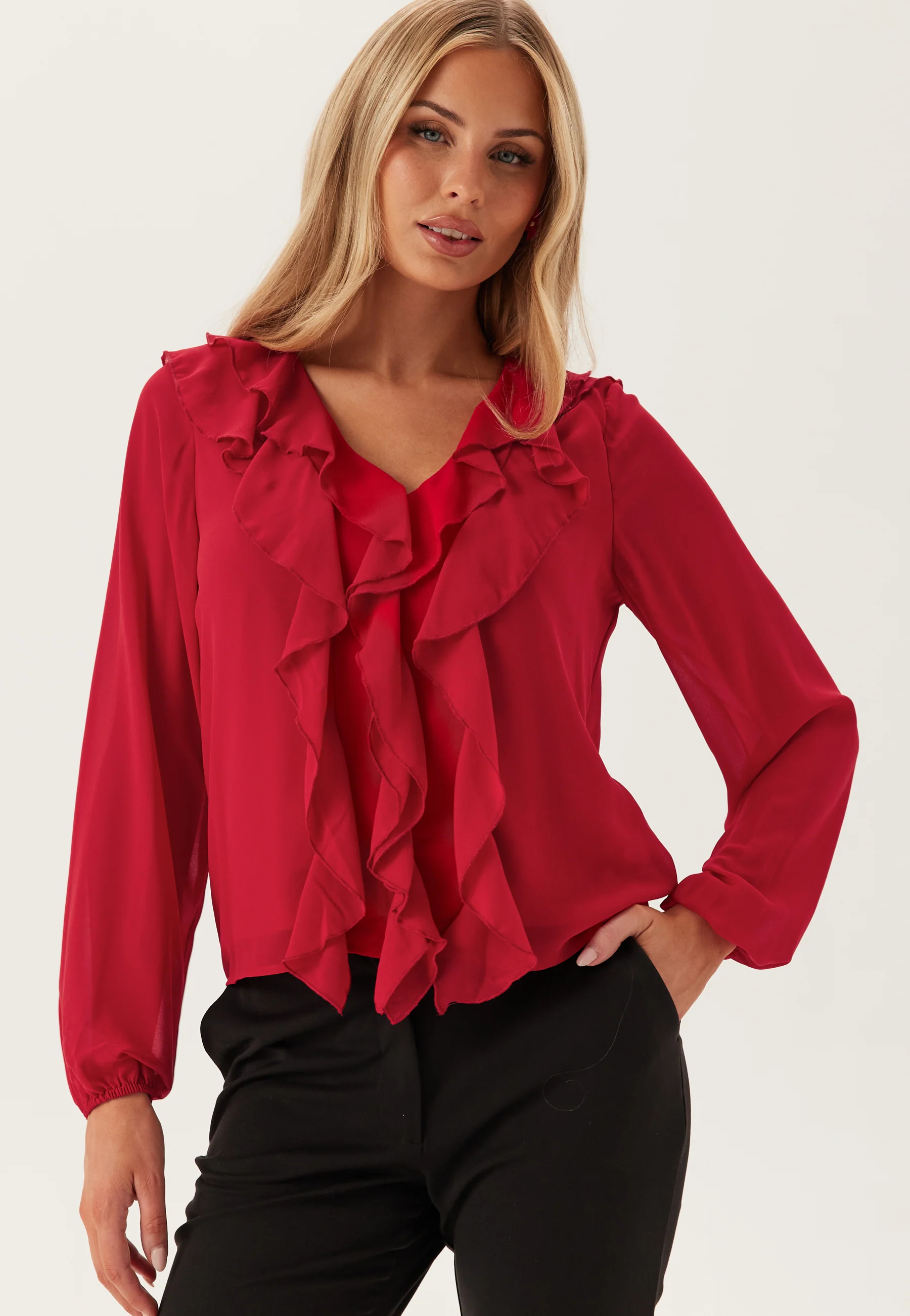 Viane L/S V-NECK FRILL TOP V-N - Image 4