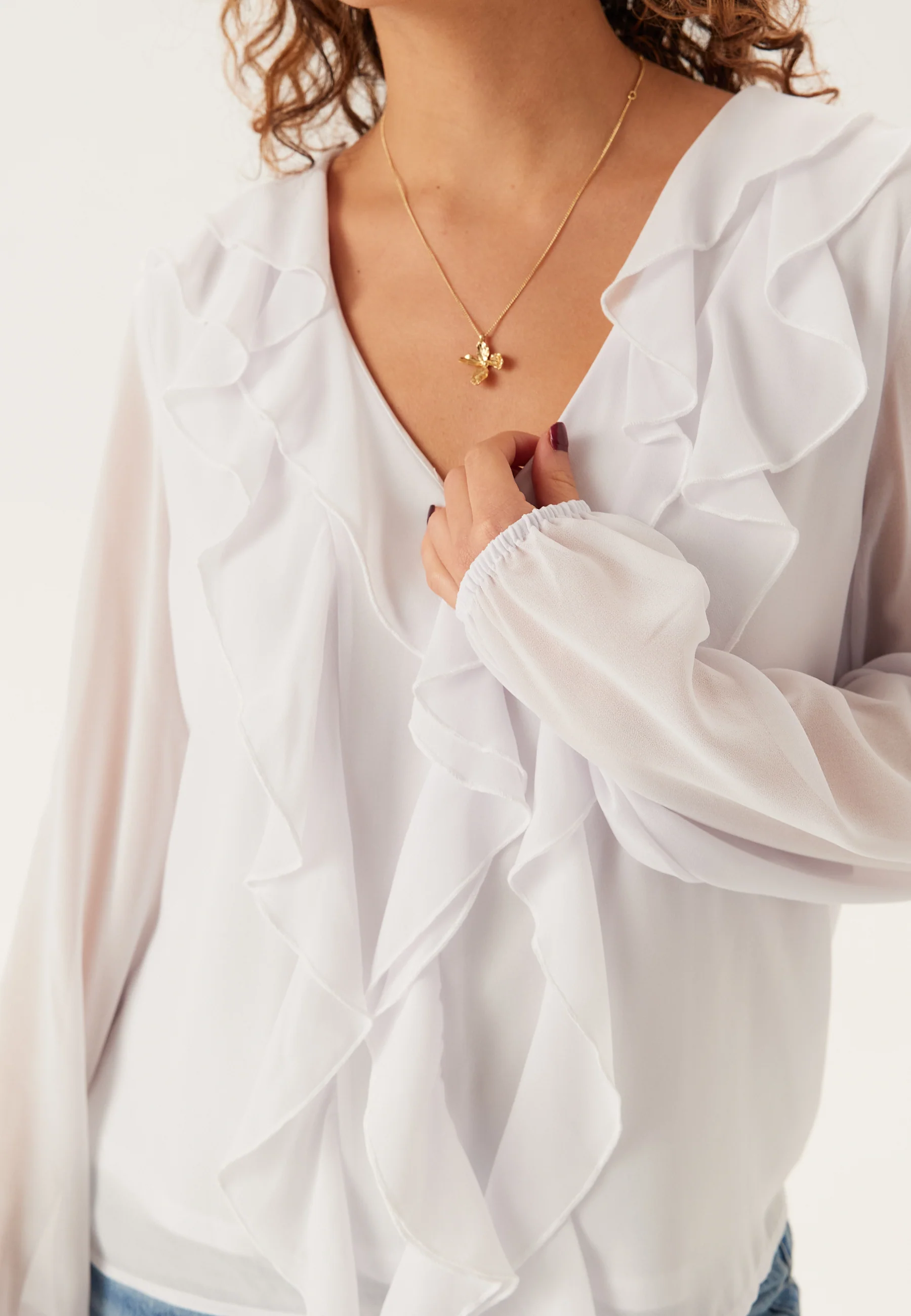 Viane L/S V-NECK FRILL TOP V-N - Image 4
