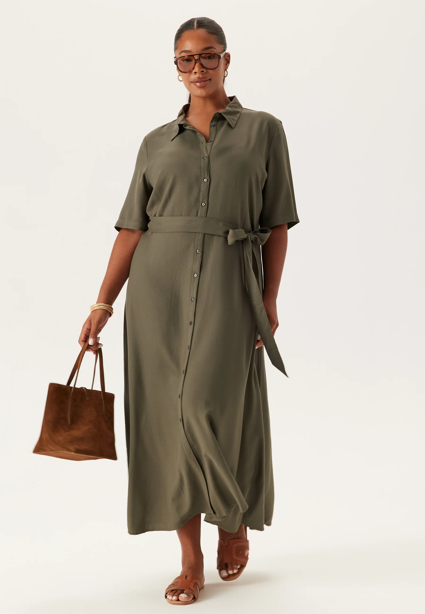 Viscose Belted Shirt Dress - Image 7