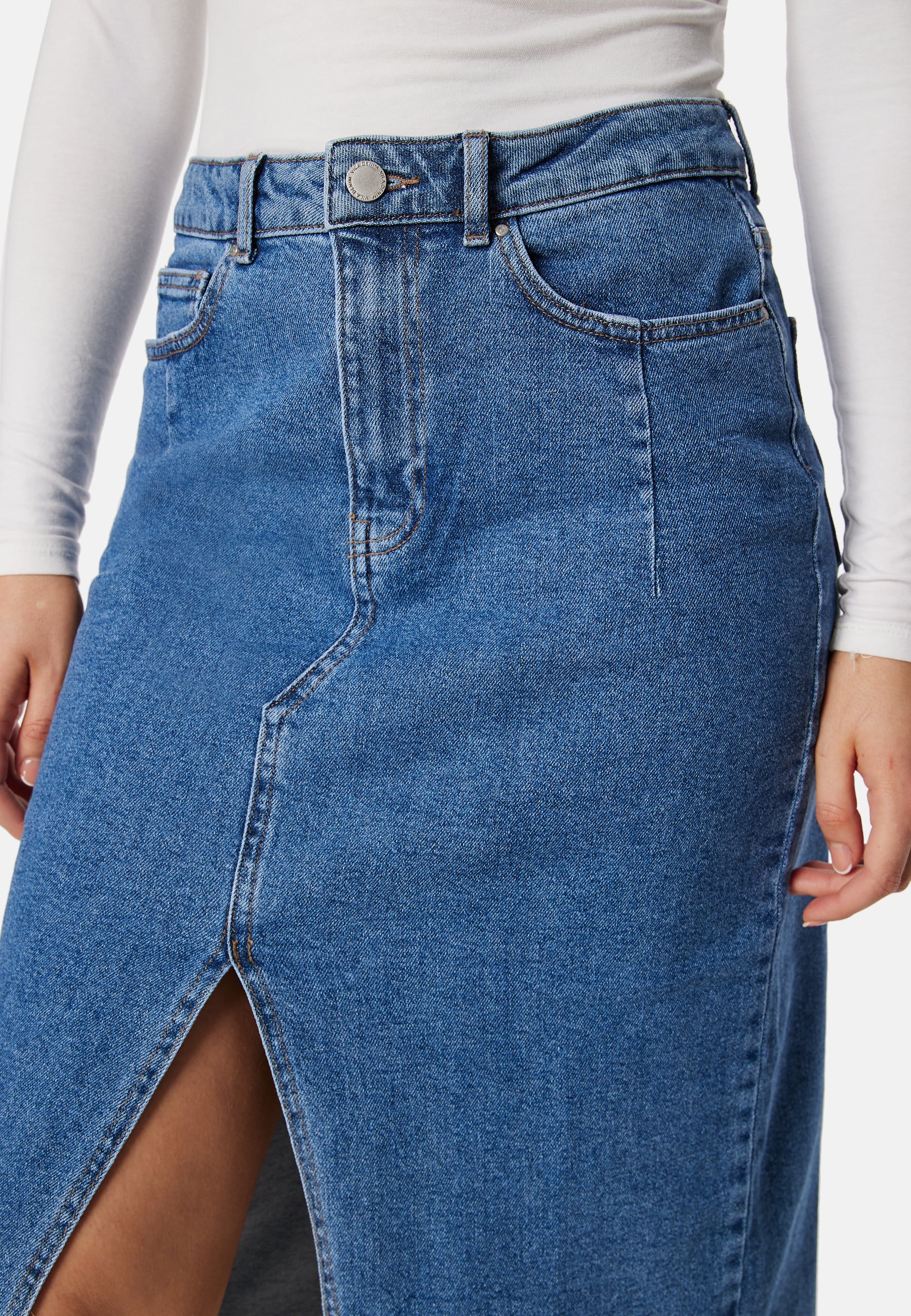 Visol RW Midi Slit Denim Skirt - Image 4