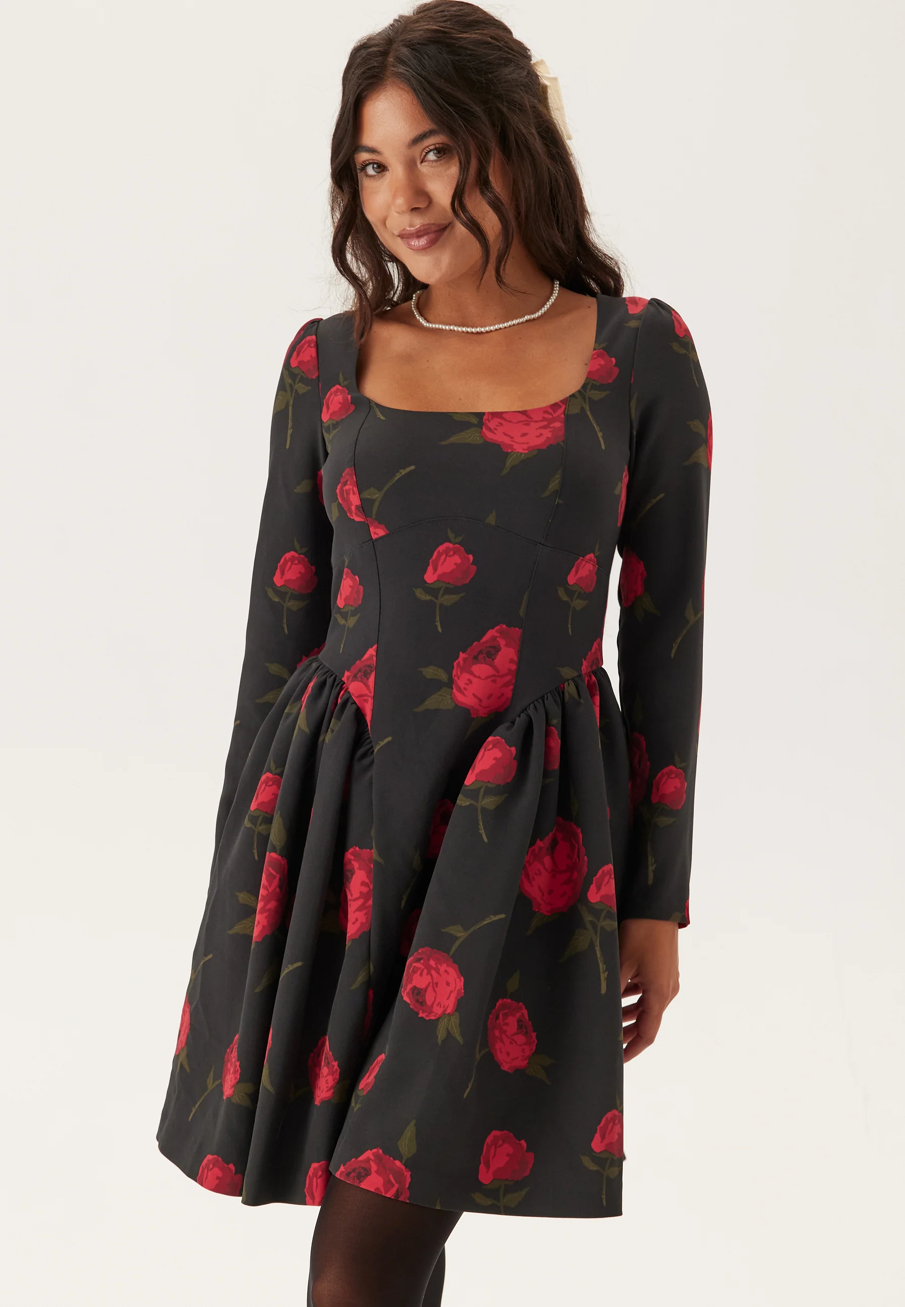 Volume Skirt Long Sleeve Mini Dress - Image 4
