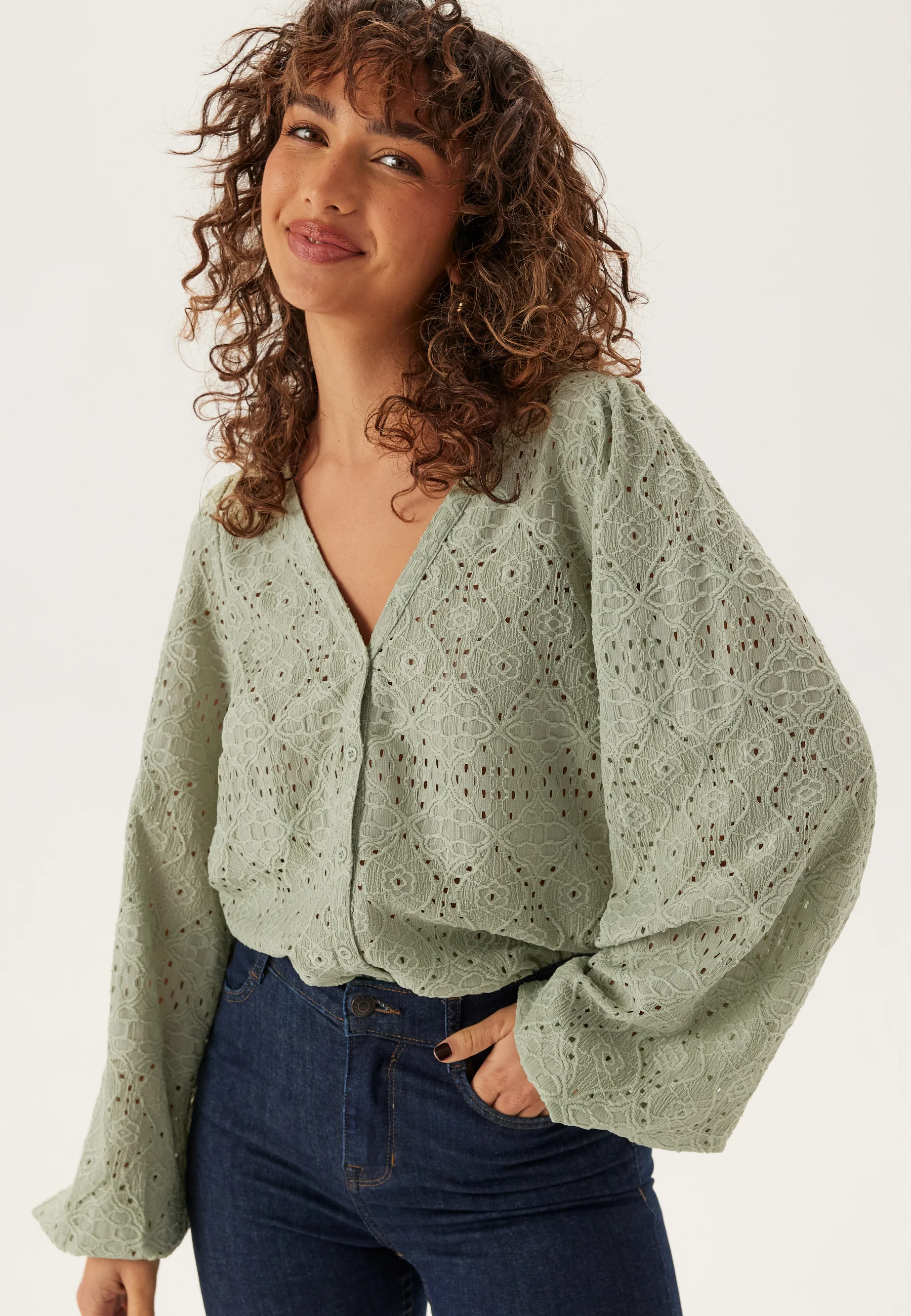 Volume Sleeve Button Blouse