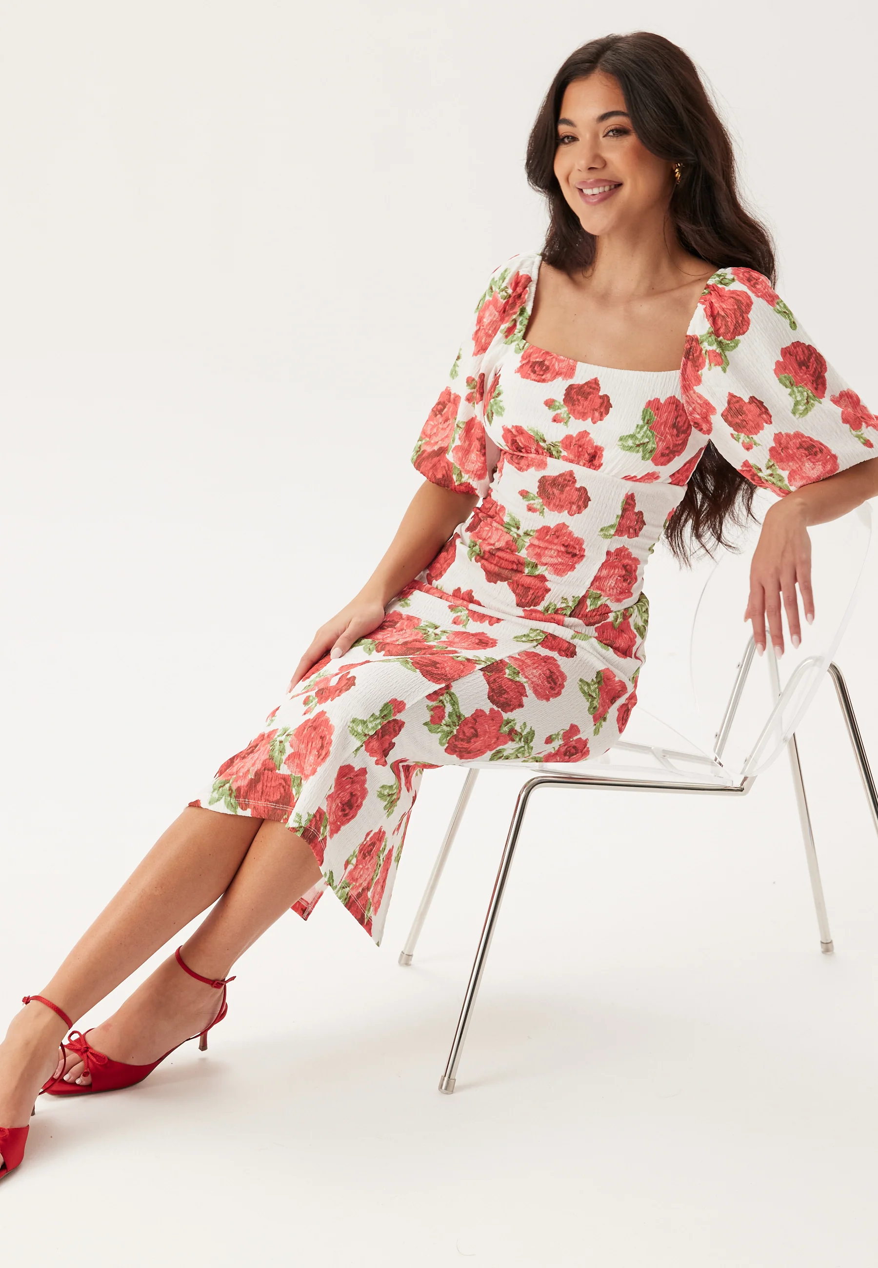 Volume Sleeve Midi Dress