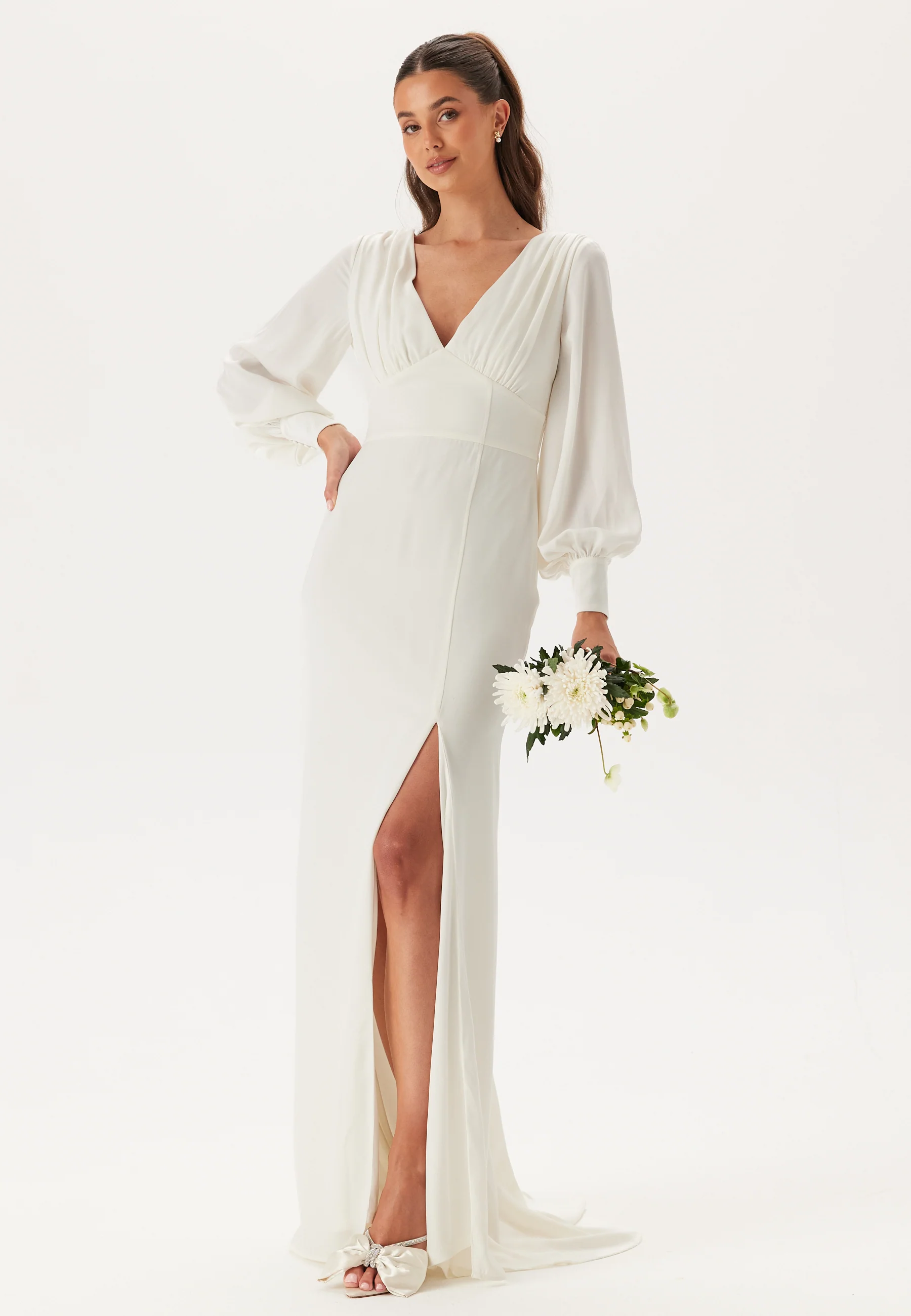 Waterfall Back Satin Wedding Gown - Image 4