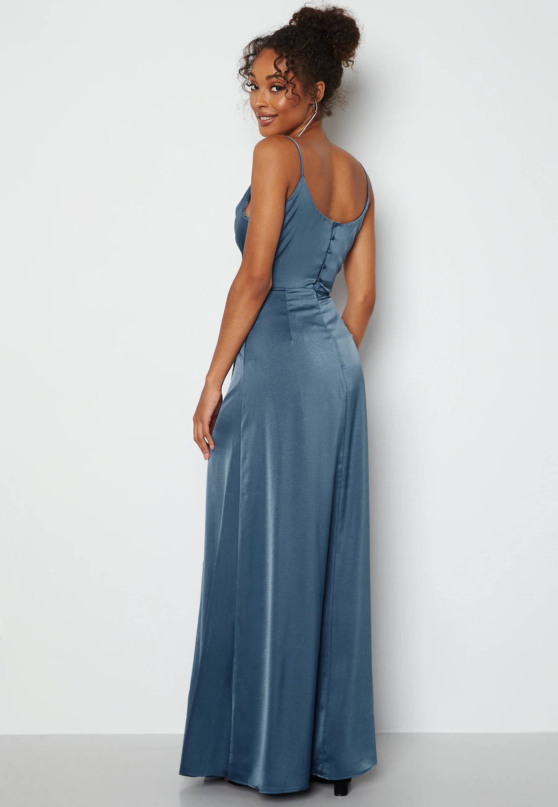 Waterfall High Slit Satin Gown - Image 2