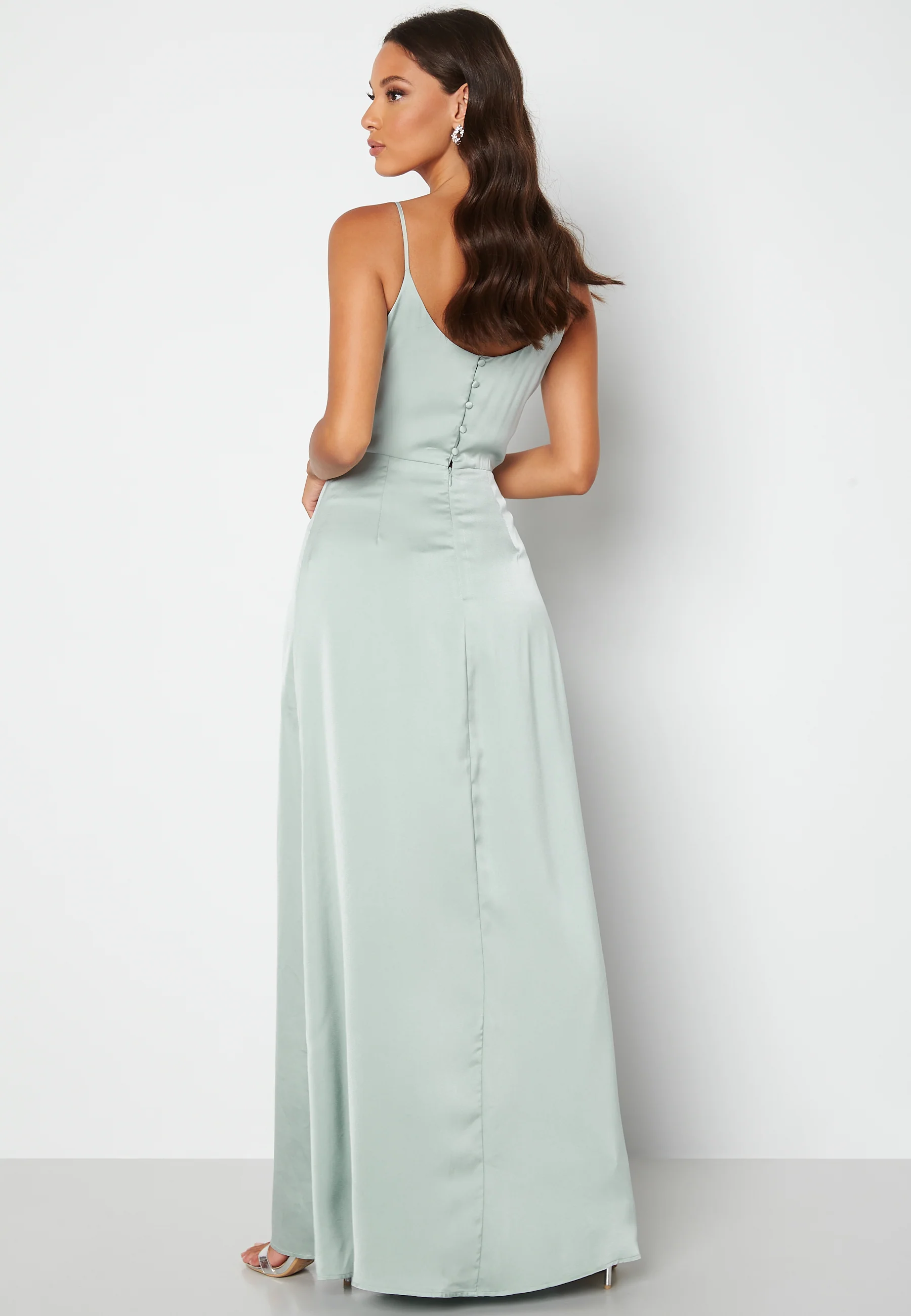 Waterfall High Slit Satin Gown - Image 2