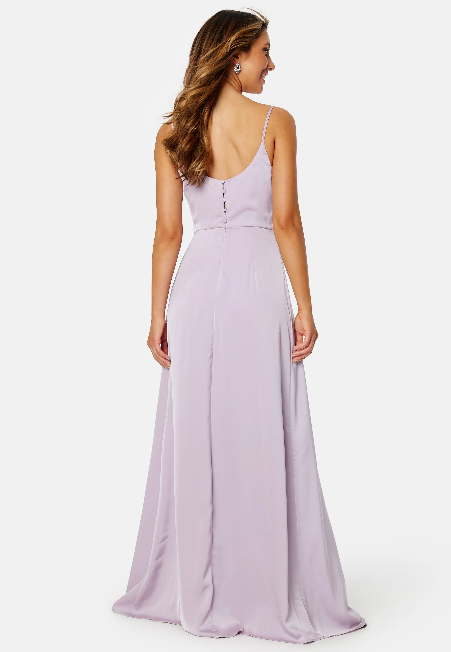 Waterfall High Slit Satin Gown - Image 3