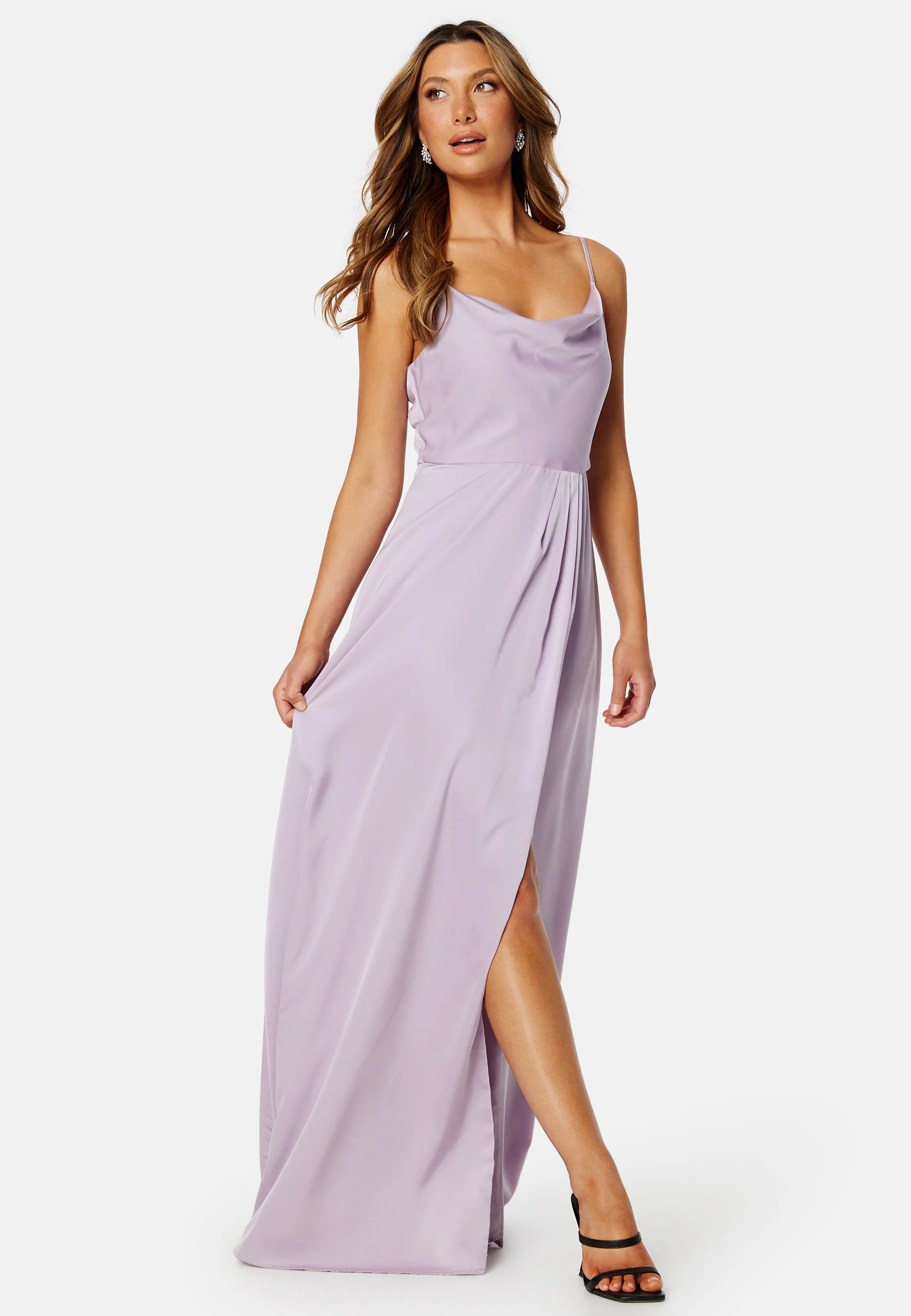 Waterfall High Slit Satin Gown - Image 6