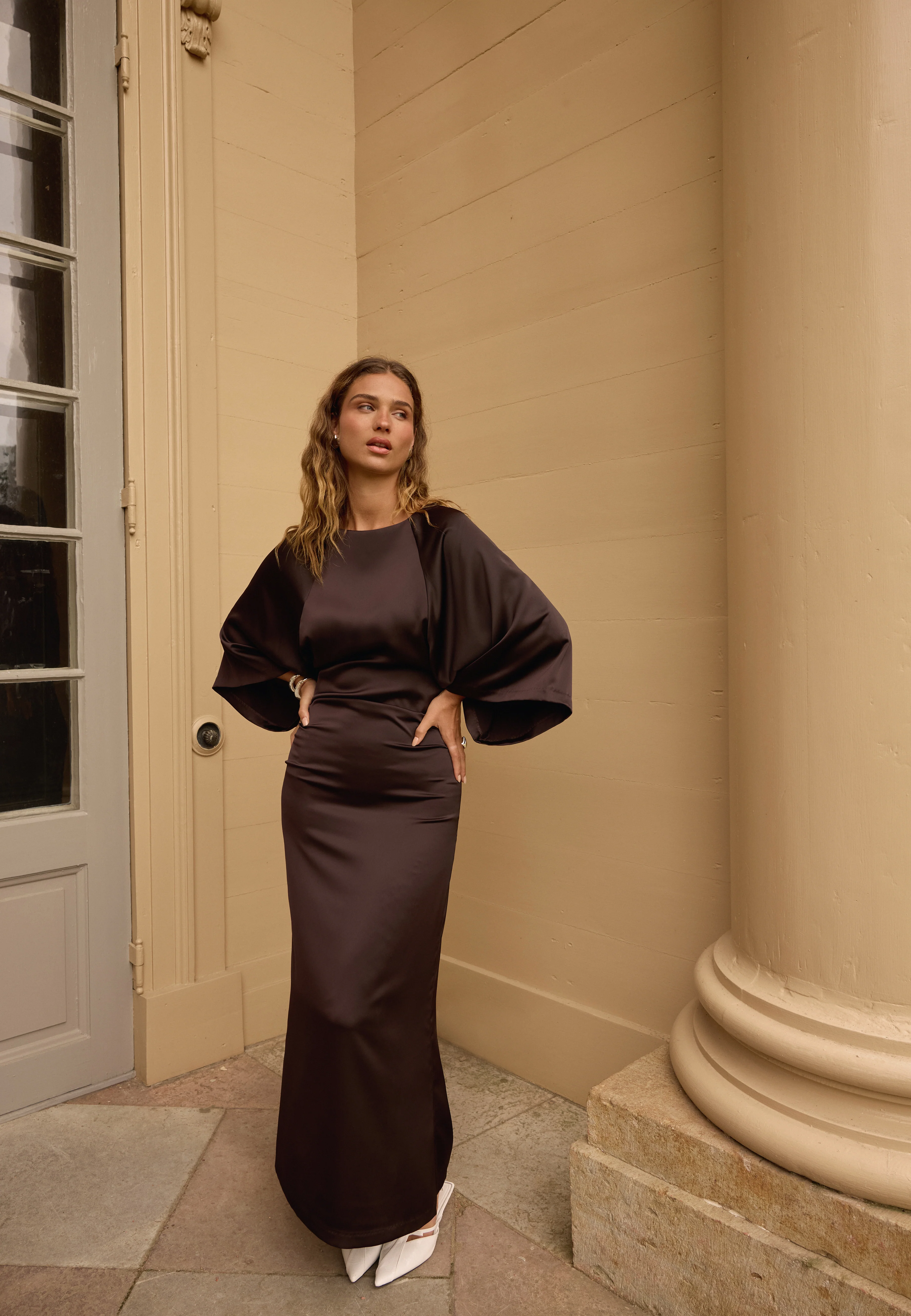 Wide Sleeve Satin Ankle Dress - Image 3