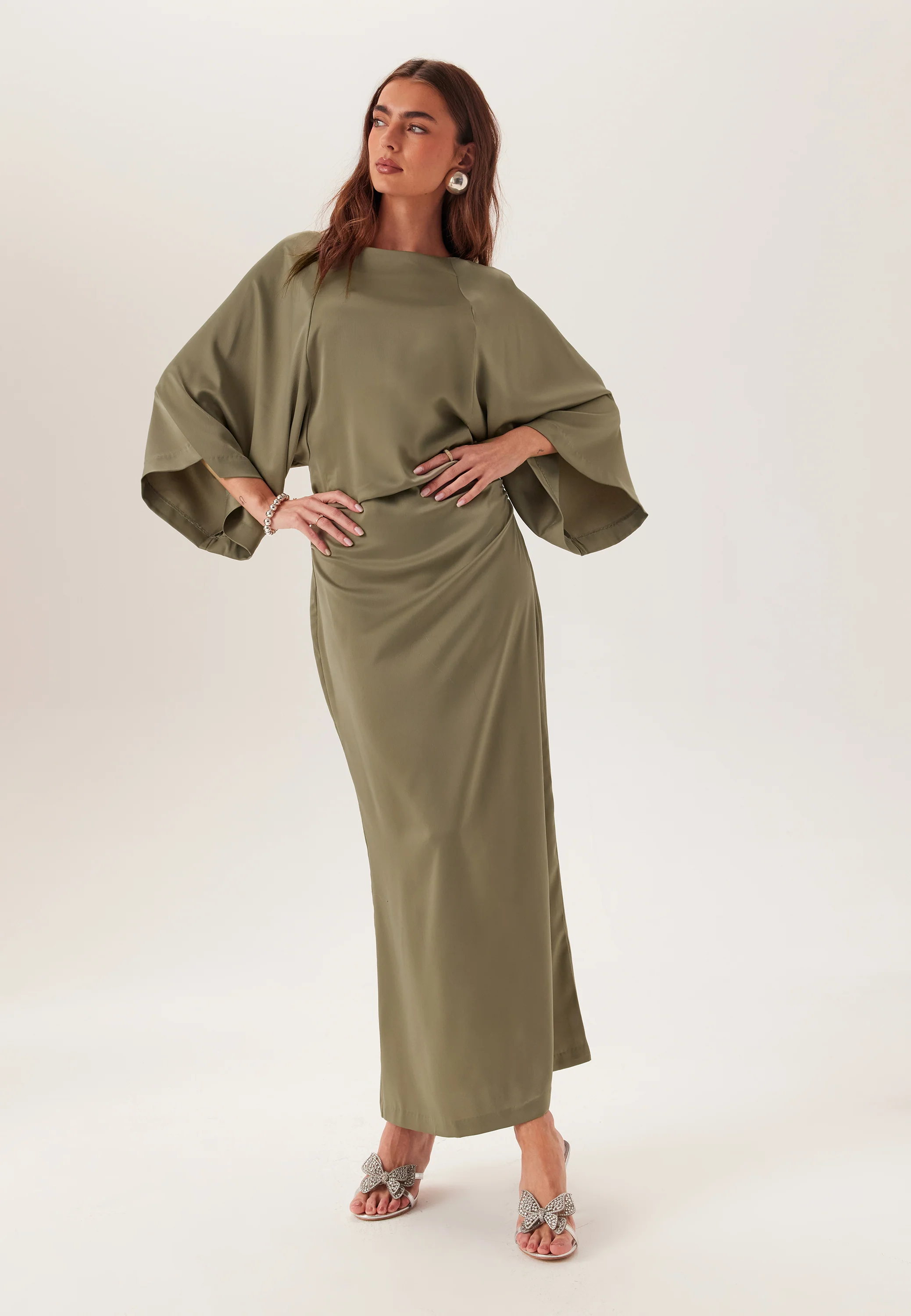 Wide Sleeve Satin Ankle Dress - Image 3