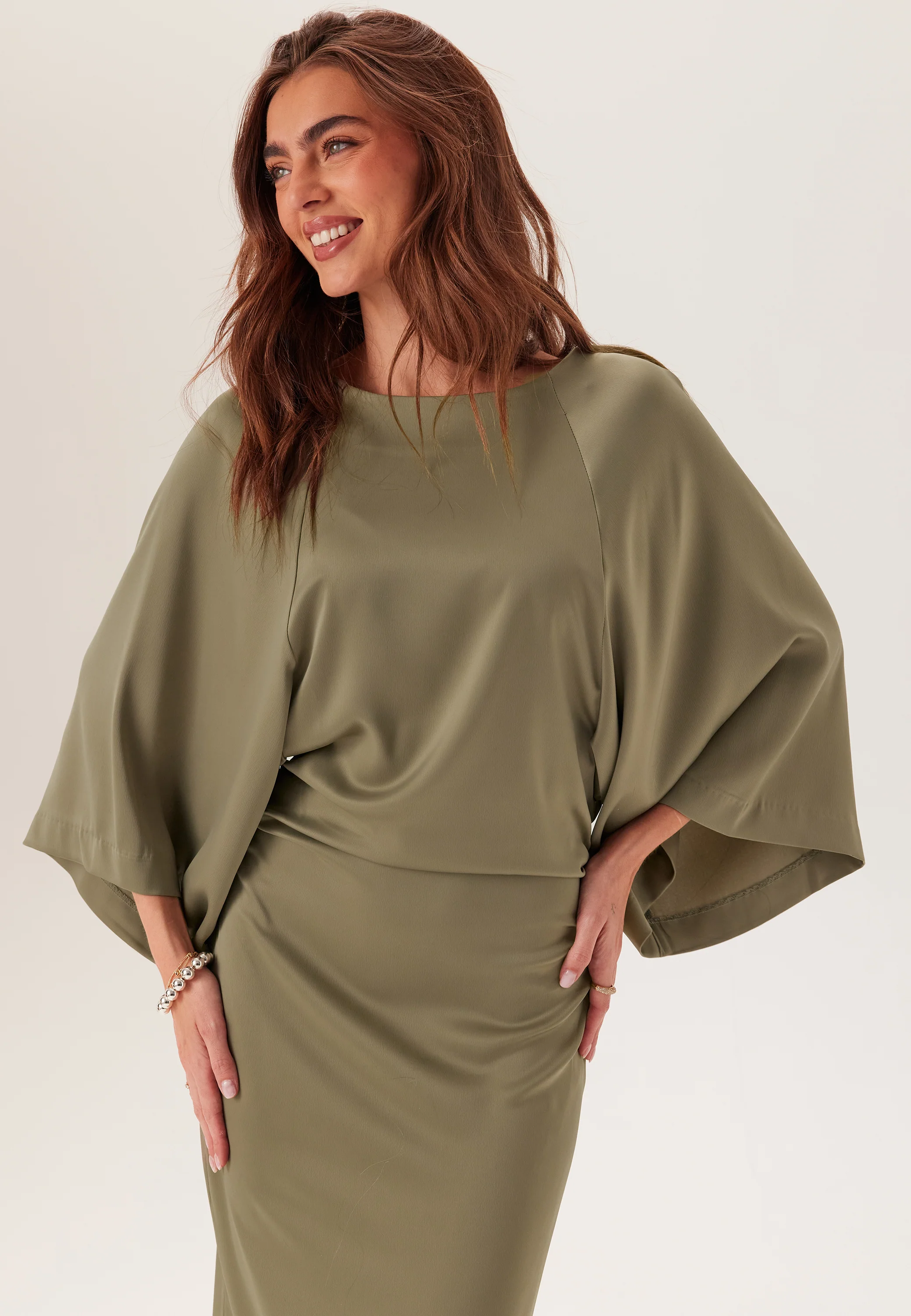 Wide Sleeve Satin Ankle Dress - Image 5