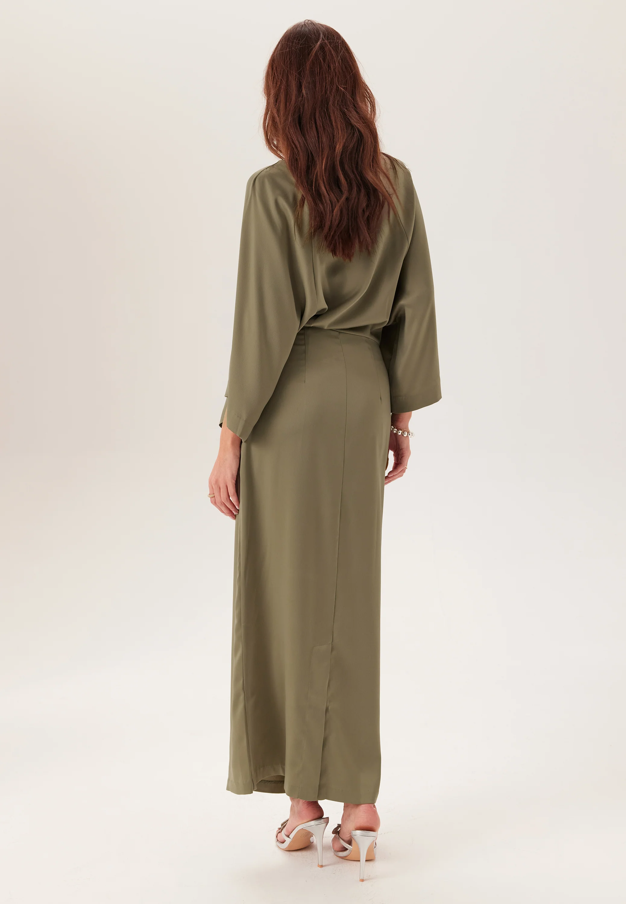 Wide Sleeve Satin Ankle Dress - Image 7