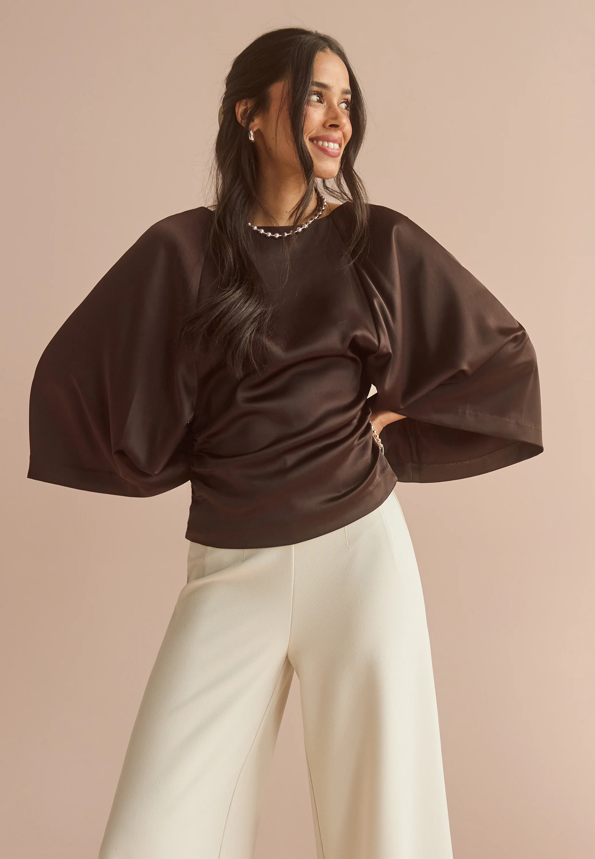 Wide Sleeve Satin Blouse - Image 6