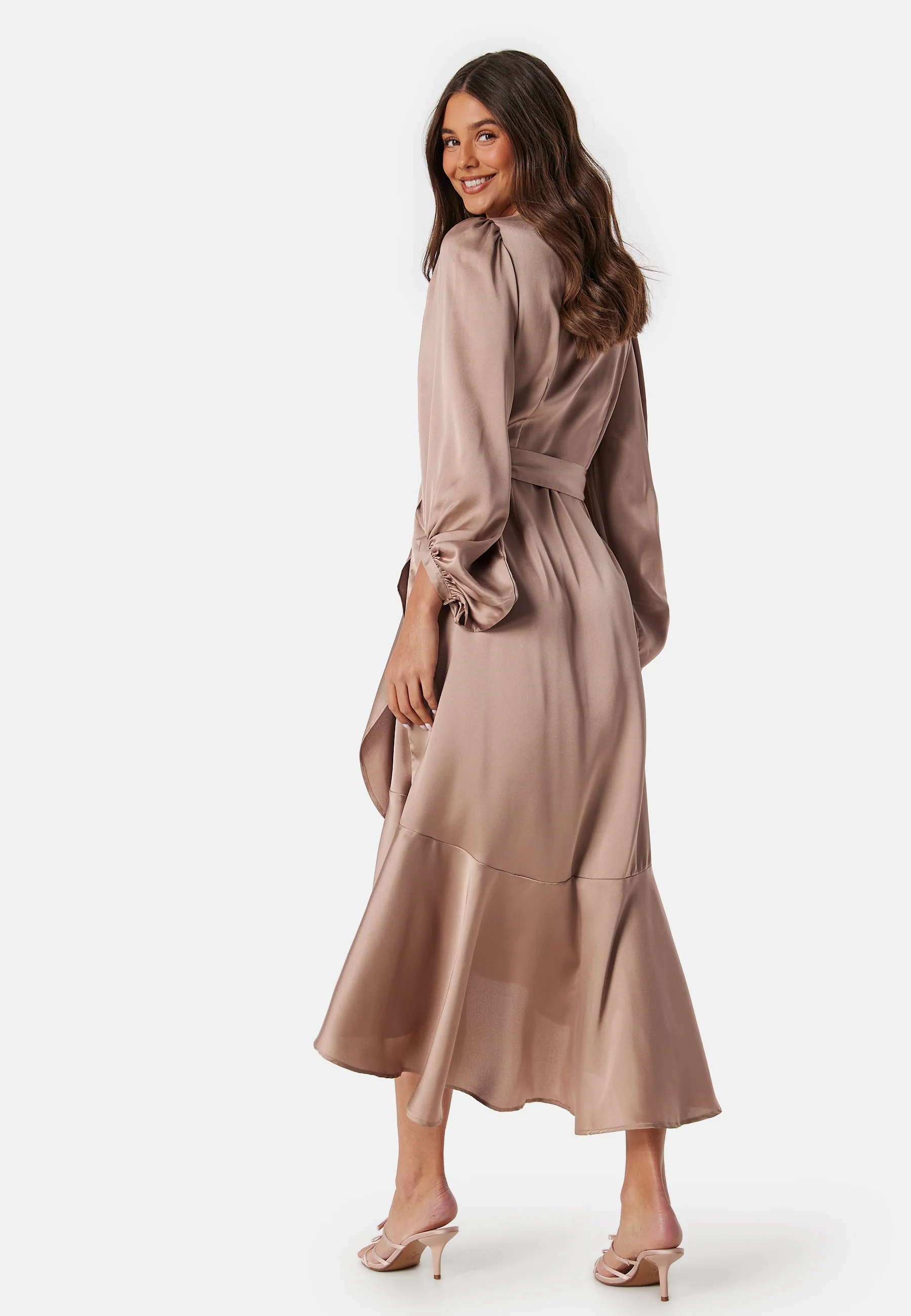 Wrap Frill L/S Satin Dress - Image 2
