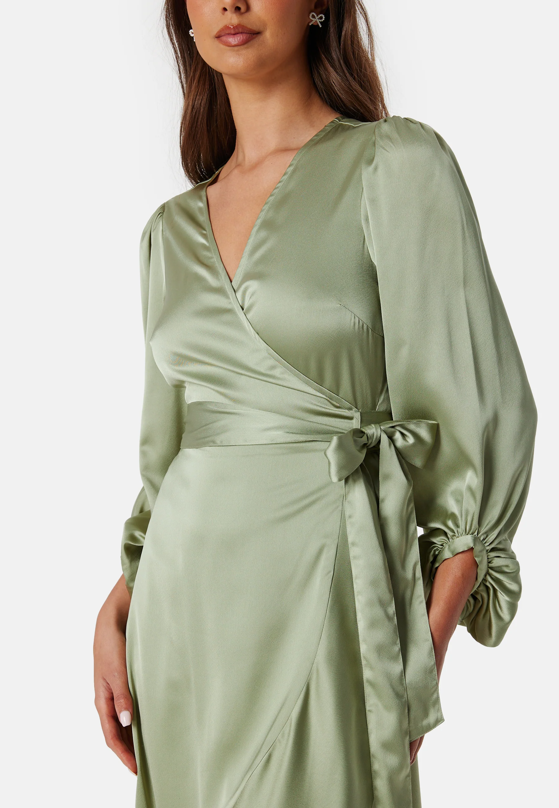 Wrap Frill L/S Satin Dress - Image 3