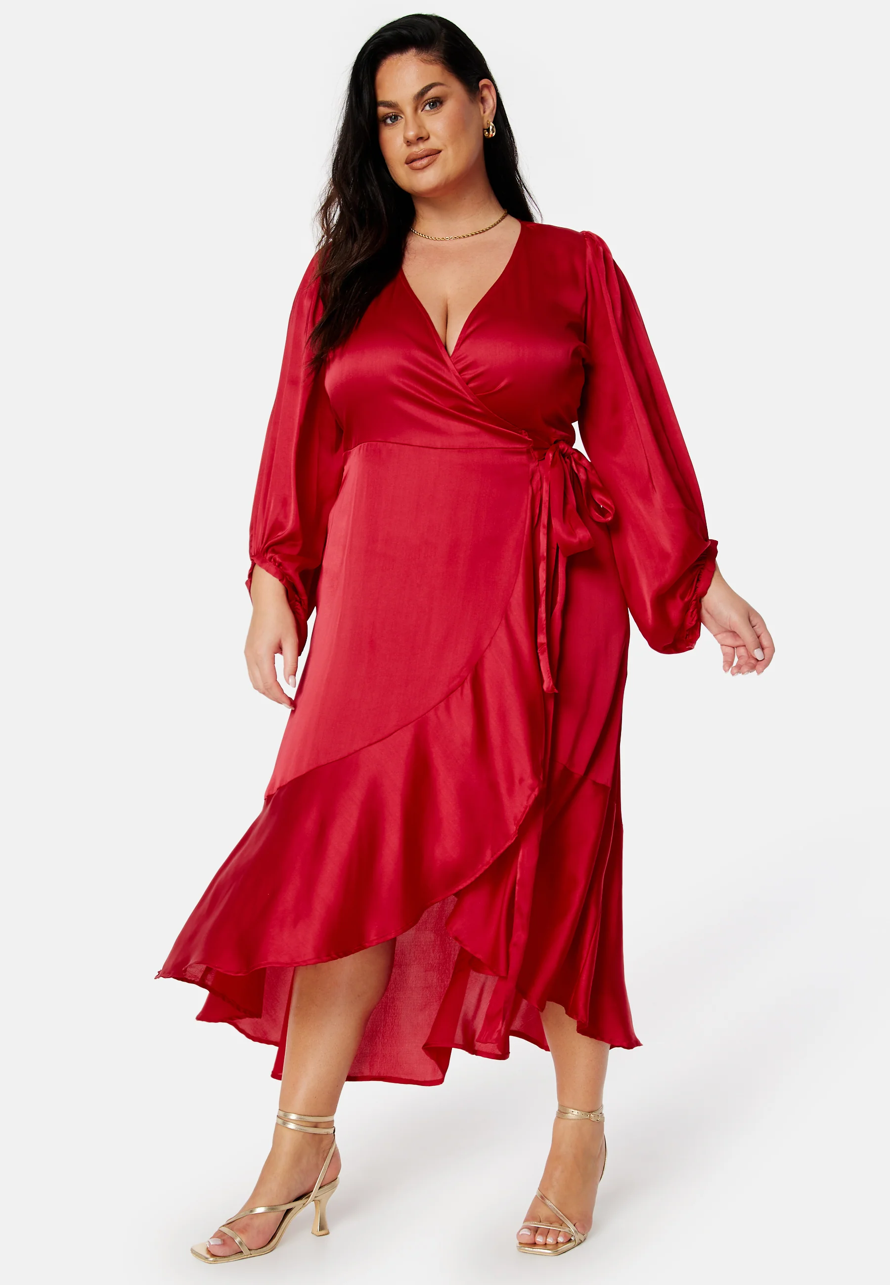Wrap Frill L/S Satin Dress - Image 2