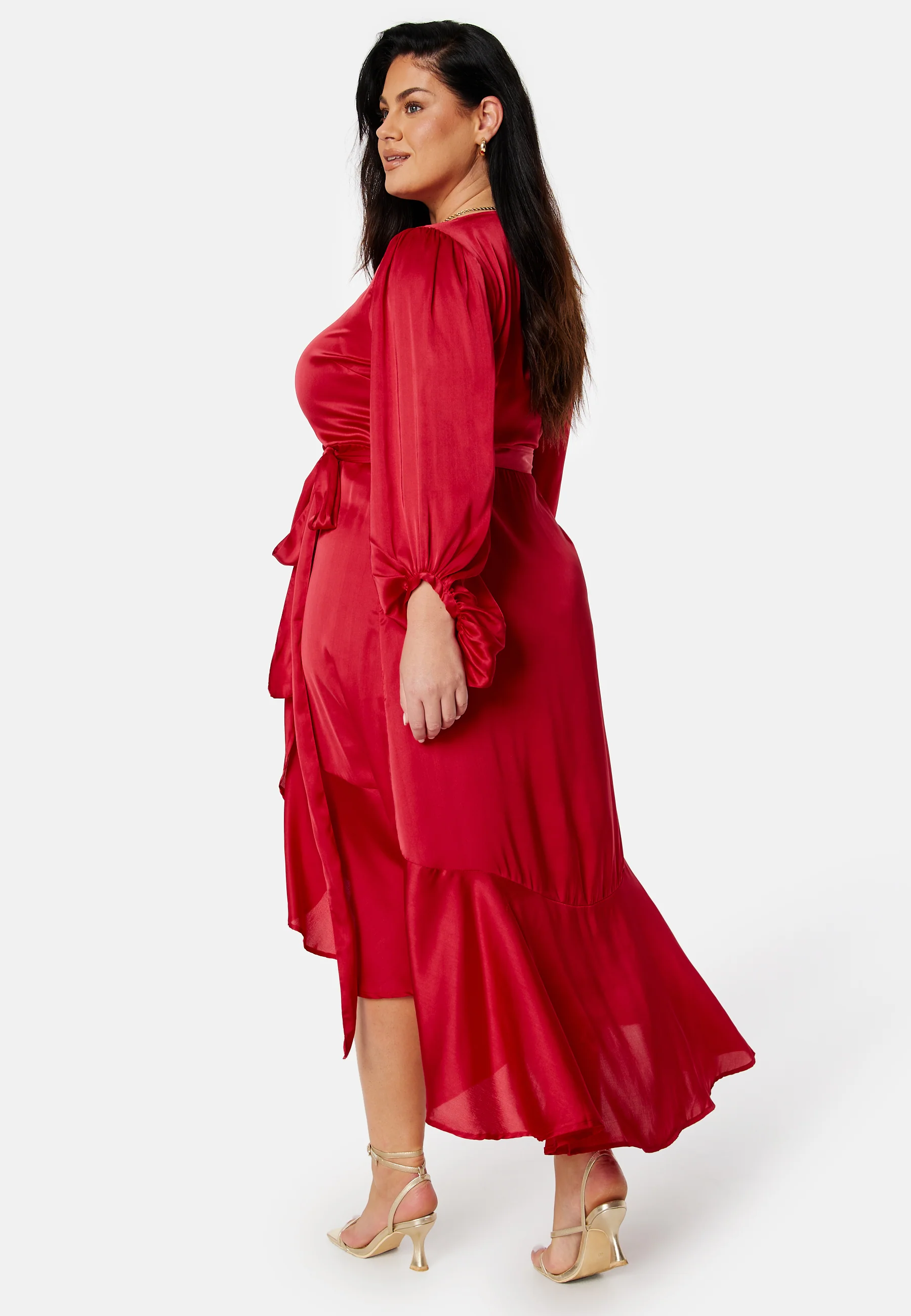 Wrap Frill L/S Satin Dress - Image 4