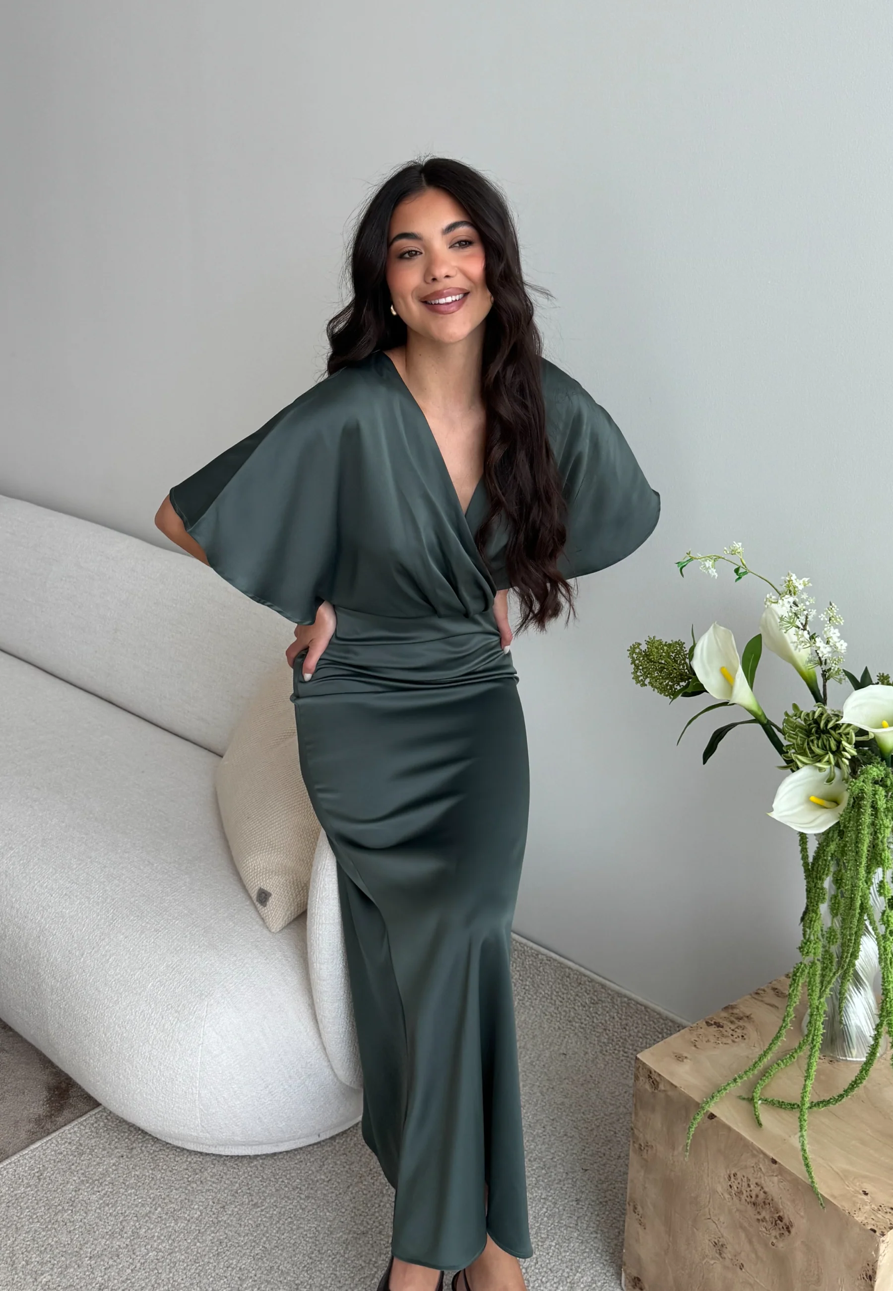 Wrap Satin Ankle Dress - Image 7